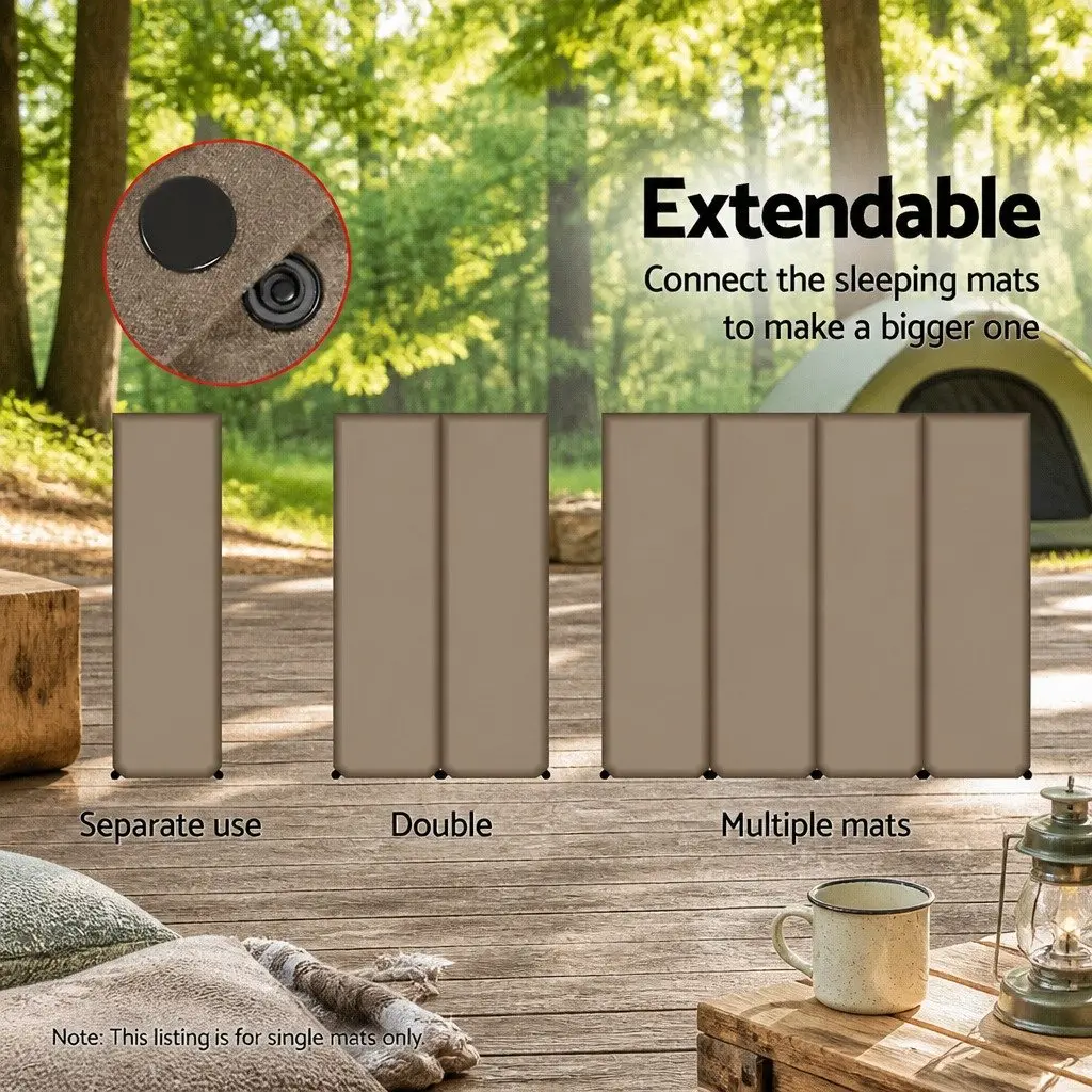Single Self Inflating Camping Mattress Faux Suede 187x66cm Coffee