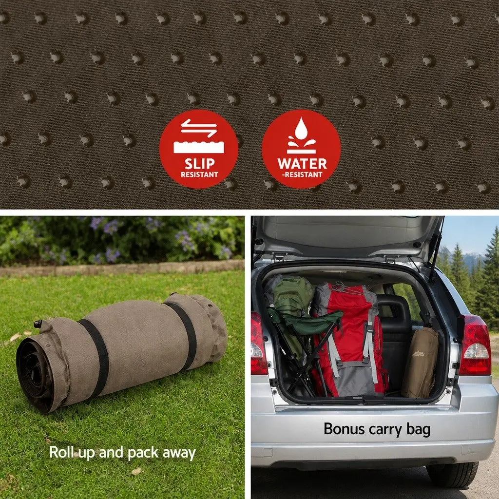 Single Self Inflating Camping Mattress Faux Suede 187x66cm Coffee