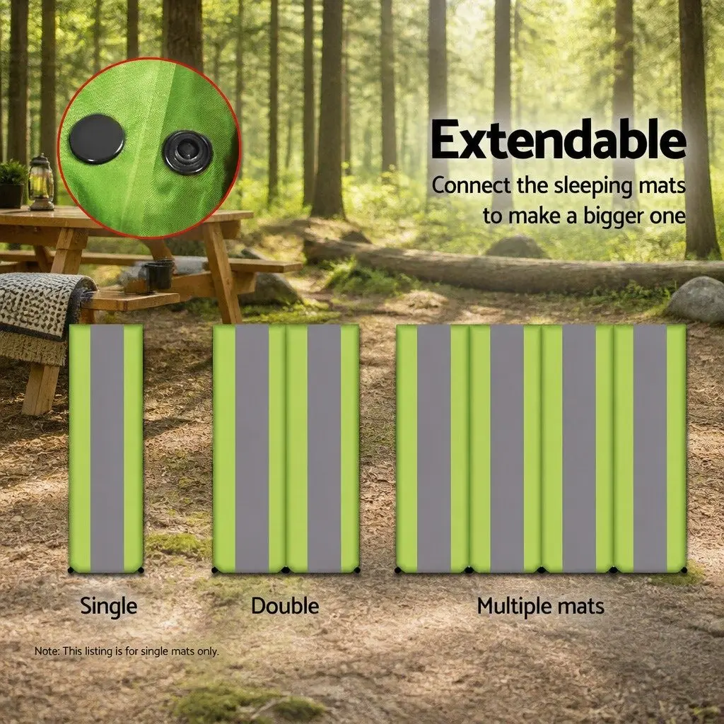 Self Inflating Sleeping Mat Green Polyester Camping Pad 195x65x25cm