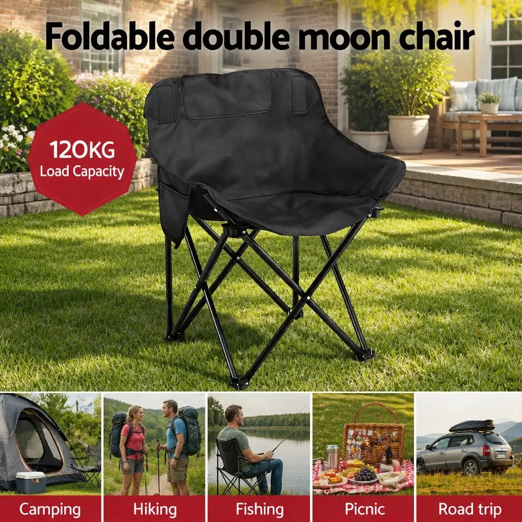 3 Piece Folding Camping Table Chair Set Aluminium Steel Black Outdoor Portable