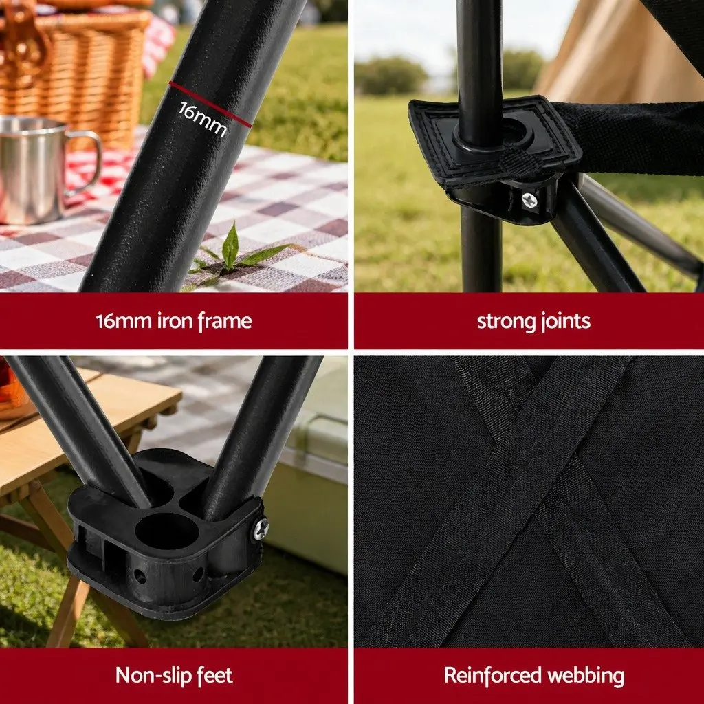 3 Piece Folding Camping Table Chair Set Aluminium Steel Black Outdoor Portable
