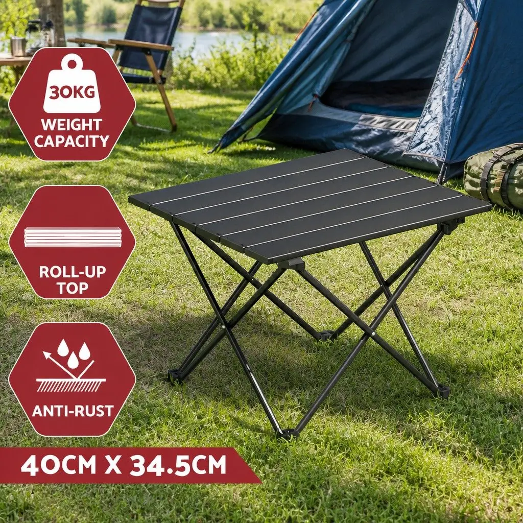 3 Piece Folding Camping Table Chair Set Aluminium Steel Black Outdoor Portable