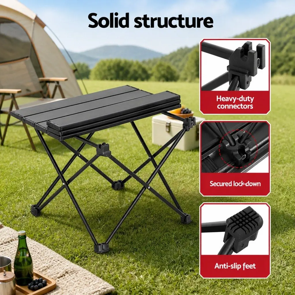 3 Piece Folding Camping Table Chair Set Aluminium Steel Black Outdoor Portable