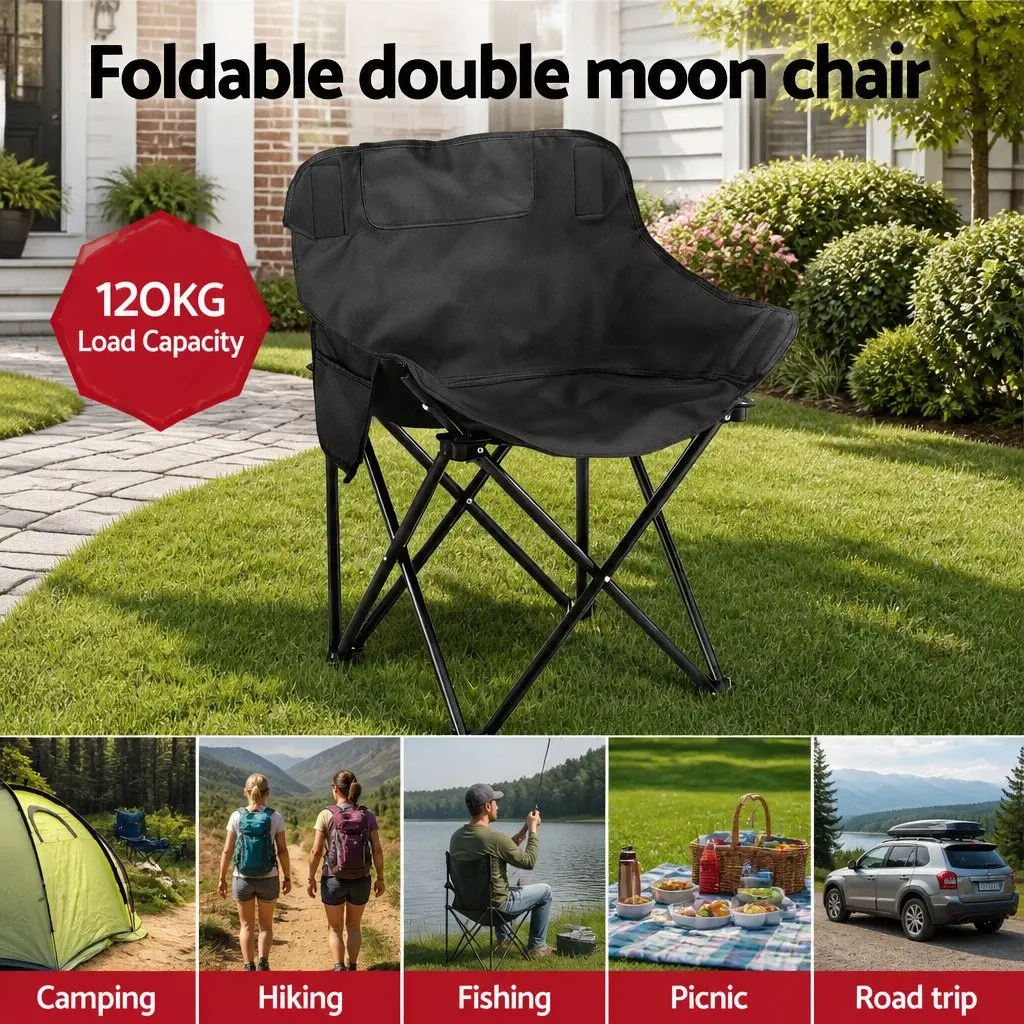 Camping Table Chair Set Aluminium Black Silver 3 Piece Folding Portable Outdoor
