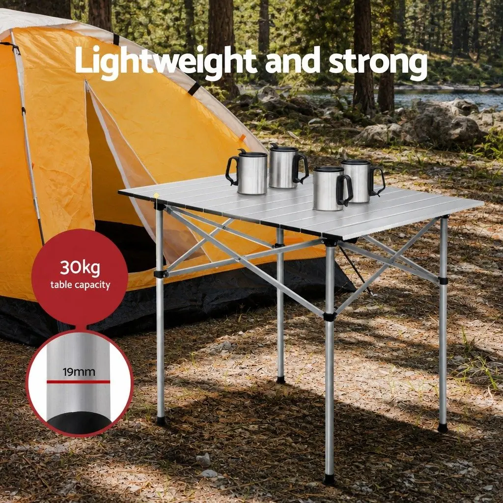 Camping Table Chair Set Aluminium Black Silver 3 Piece Folding Portable Outdoor