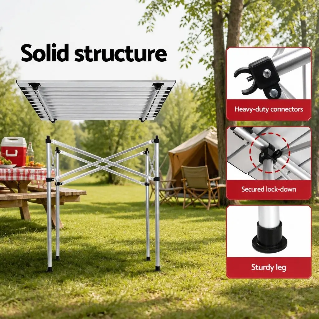 Camping Table Chair Set Aluminium Black Silver 3 Piece Folding Portable Outdoor