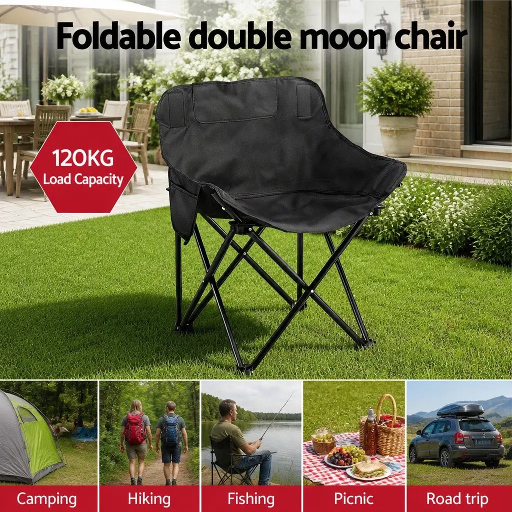 3-Piece Camping Table Chair Set Folding Portable Aluminium Steel Black Silver