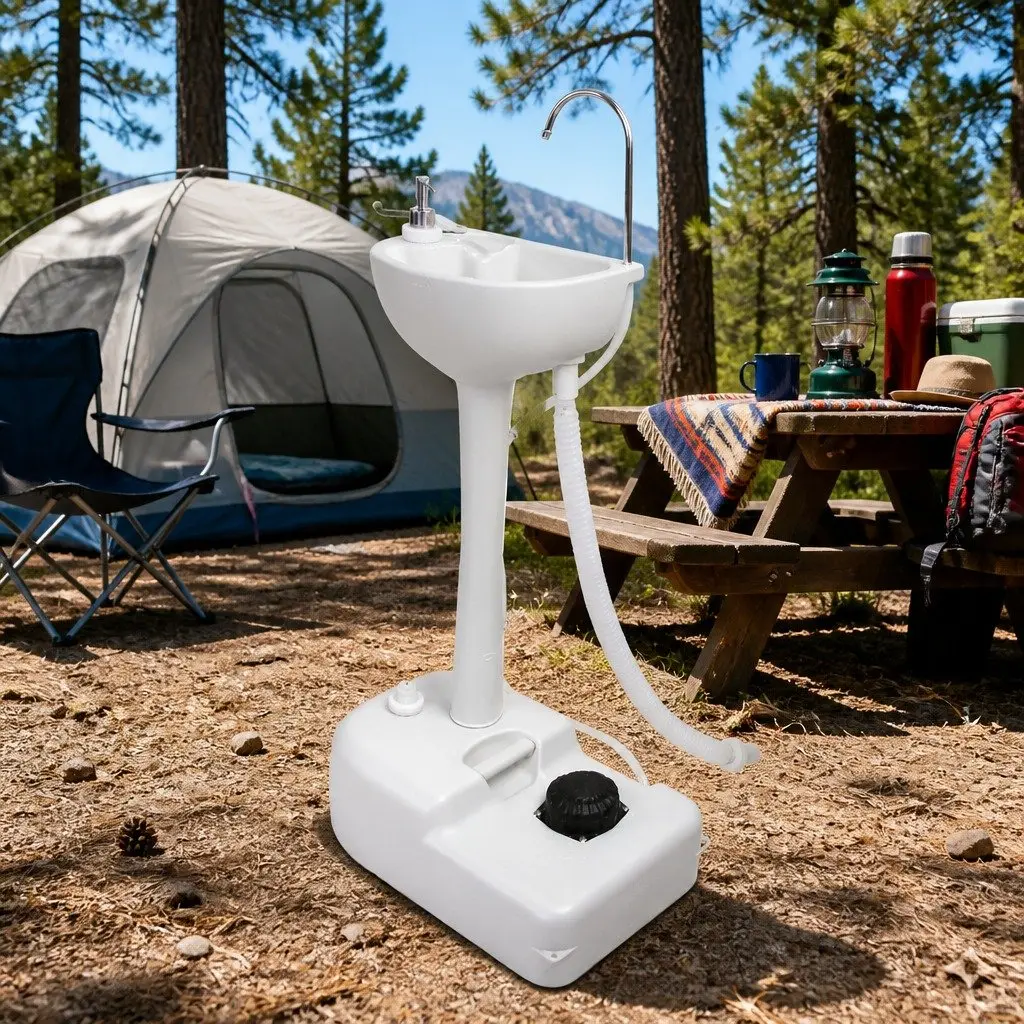 Portable Handwash Station Grey 19L Water Tank with Foot Pump Basin for Outdoor Camping and Events