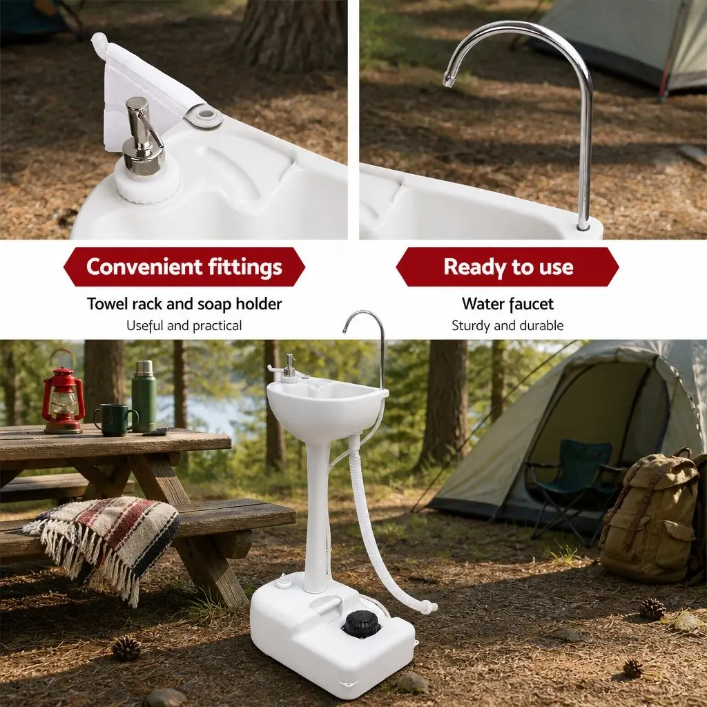 Portable Handwash Station Grey 19L Water Tank with Foot Pump Basin for Outdoor Camping and Events