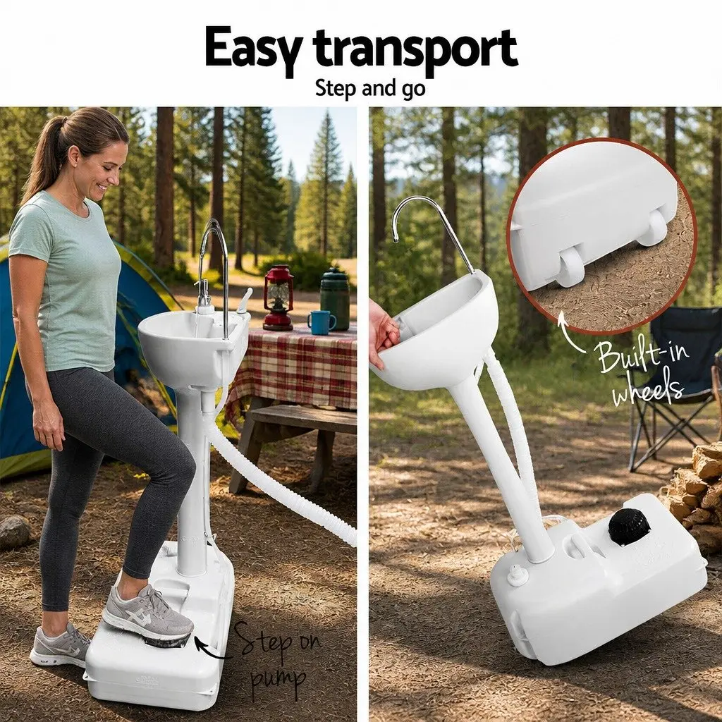 Portable Handwash Station Grey 19L Water Tank with Foot Pump Basin for Outdoor Camping and Events