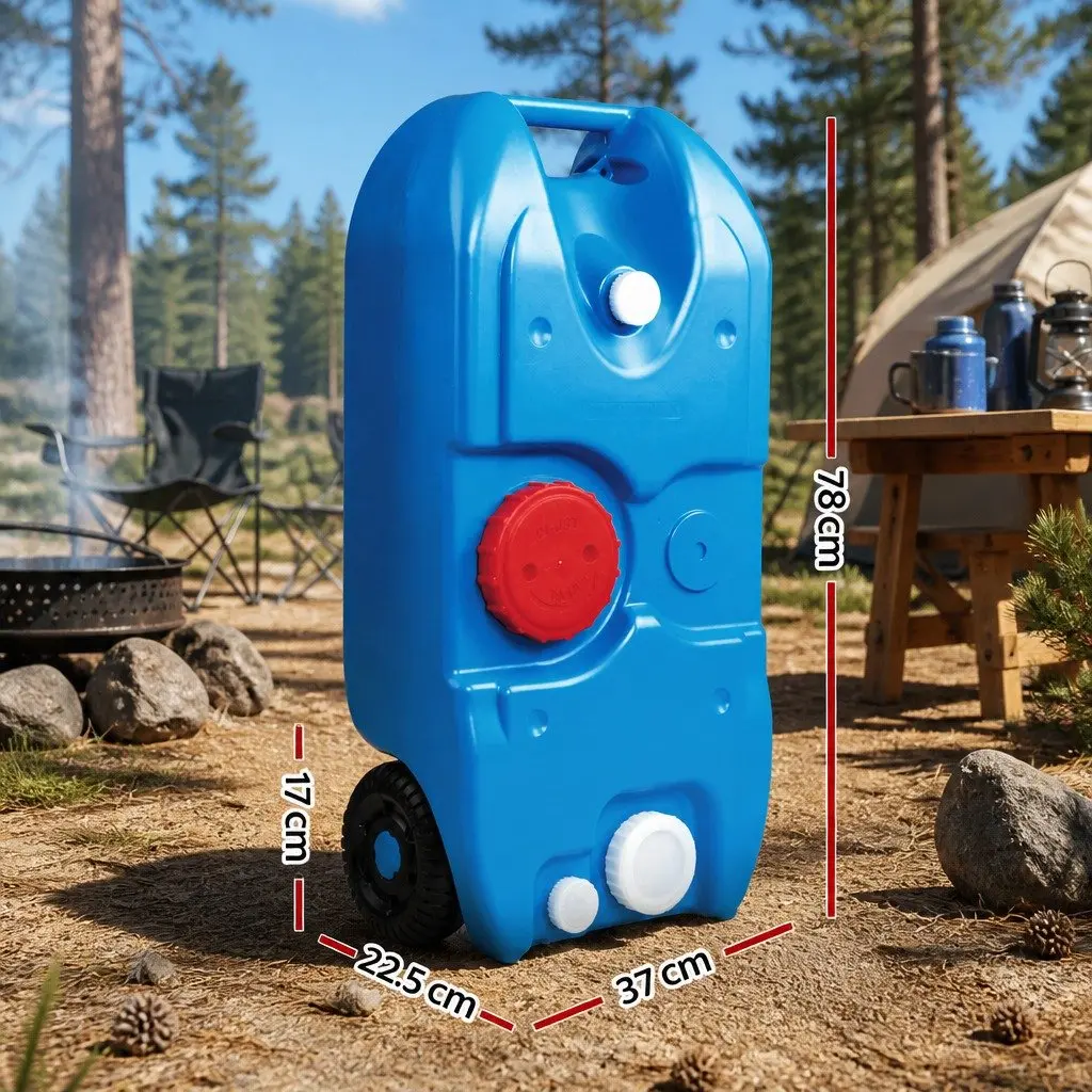 40L Portable Water Tank Polyethylene with Wheels Blue