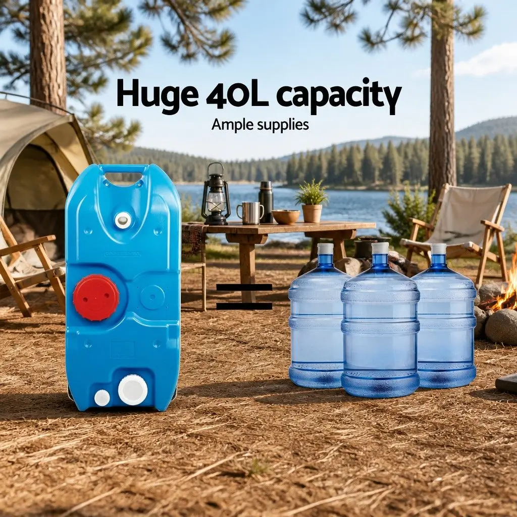 40L Portable Water Tank Polyethylene with Wheels Blue