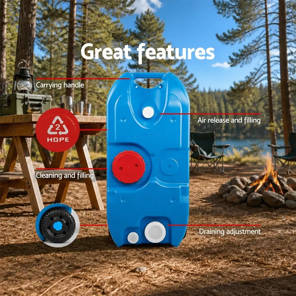40L Portable Water Tank Polyethylene with Wheels Blue