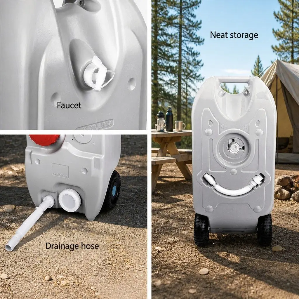 40L Portable Water Tank Polyethylene Grey with Wheels