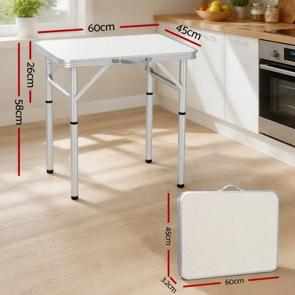 Folding Camping Table Aluminium 60CM Adjustable Height Portable Outdoor Picnic Desk Silver