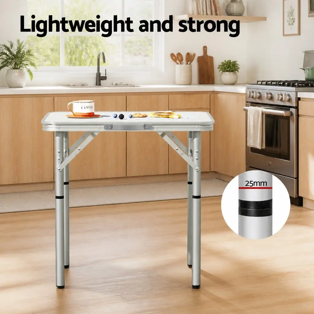 Folding Camping Table Aluminium 60CM Adjustable Height Portable Outdoor Picnic Desk Silver