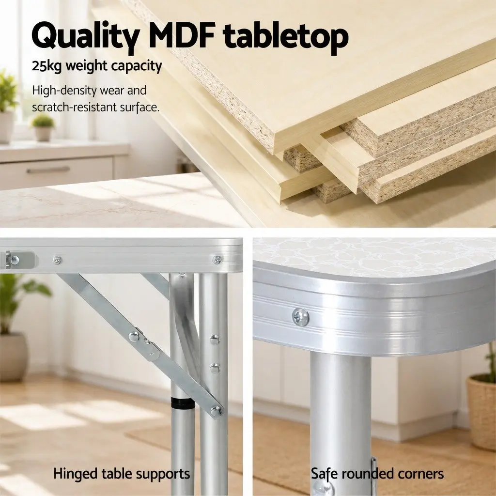 Folding Camping Table Aluminium 60CM Adjustable Height Portable Outdoor Picnic Desk Silver