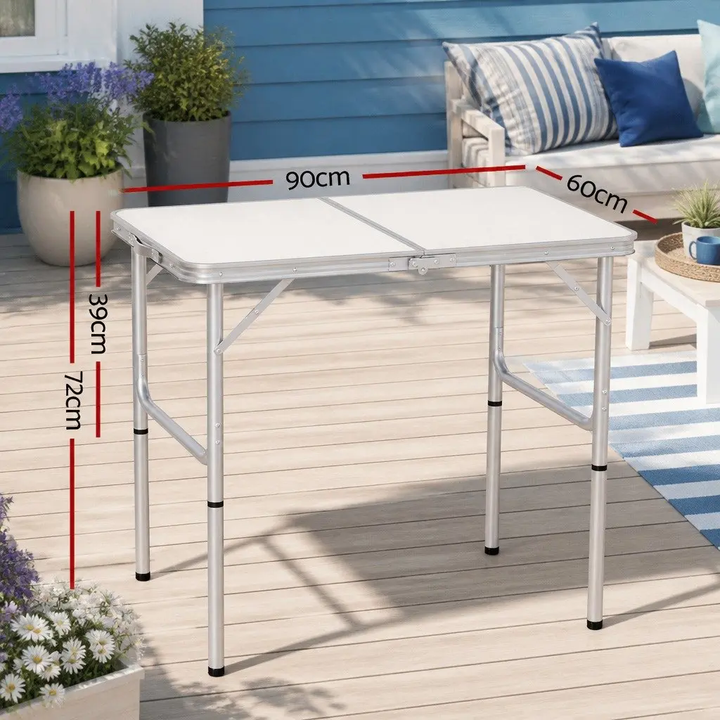 Folding Camping Table Aluminum 90cm Adjustable Height Silver Portable Picnic Outdoor Desk