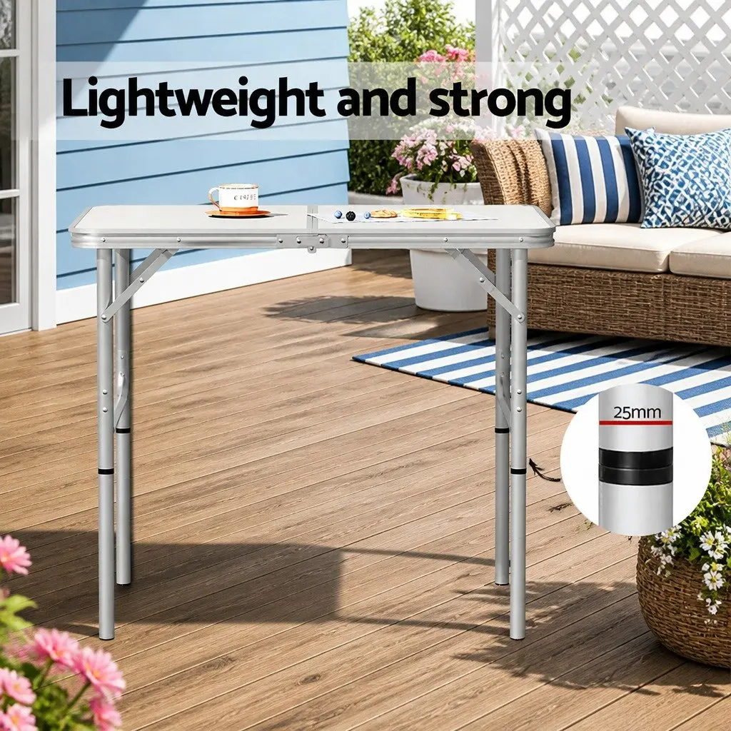 Folding Camping Table Aluminum 90cm Adjustable Height Silver Portable Picnic Outdoor Desk