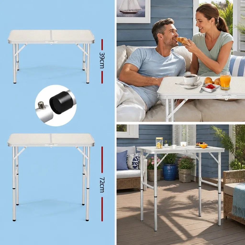 Folding Camping Table Aluminum 90cm Adjustable Height Silver Portable Picnic Outdoor Desk