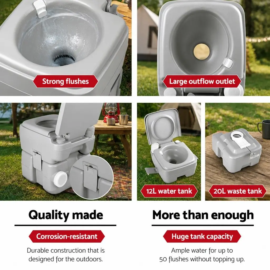 20L Portable Camping Toilet High Density Construction Grey