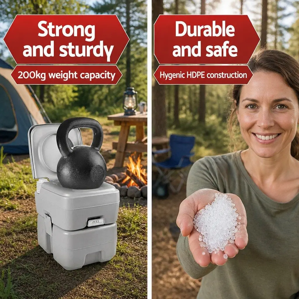 Portable Camping Toilet High Density Durable Construction 20L Grey