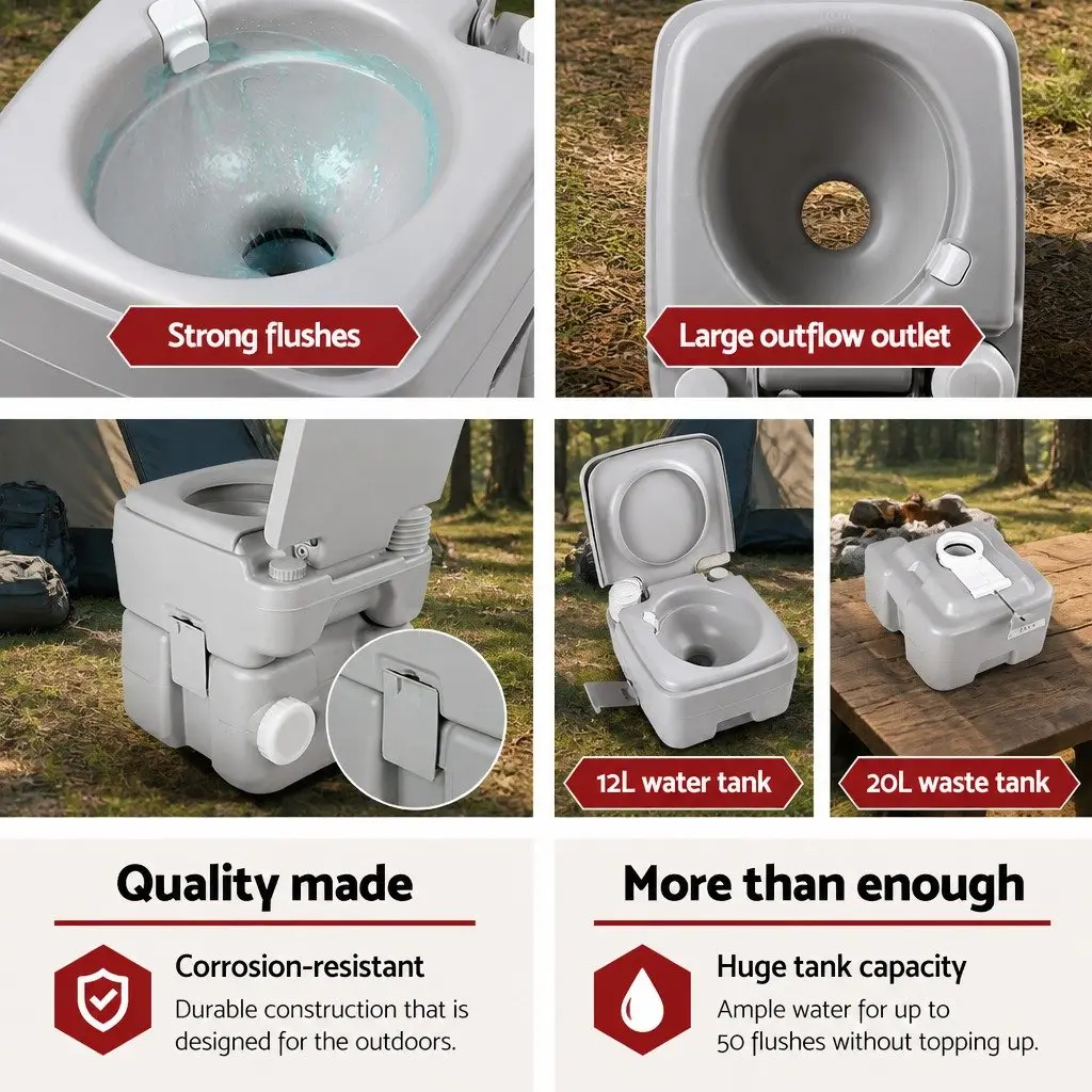Portable Camping Toilet High Density Durable Construction 20L Grey
