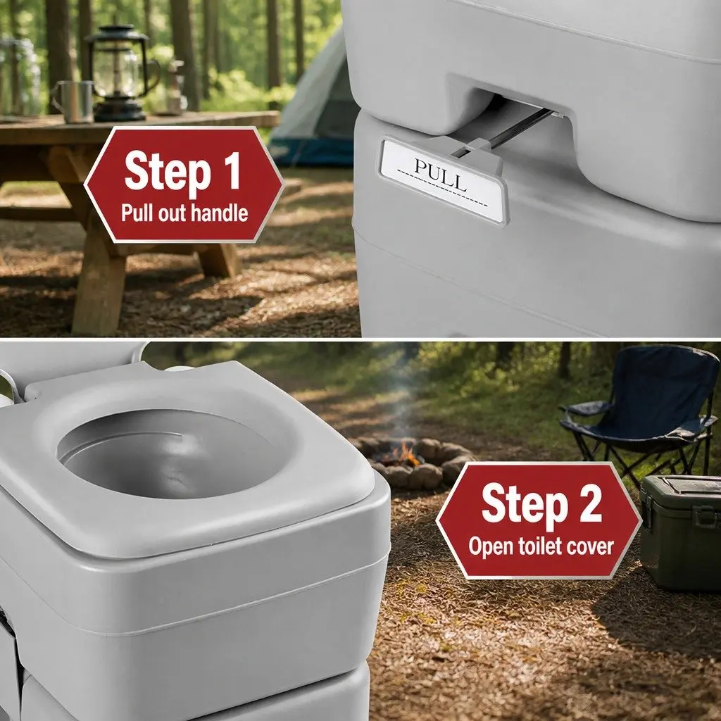 Portable Camping Toilet High Density Durable Construction 20L Grey