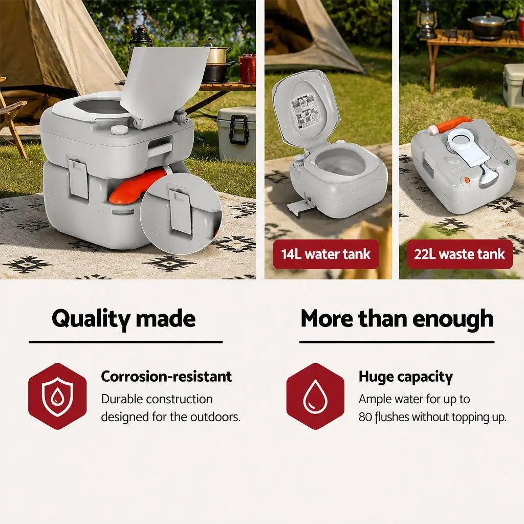 Portable Camping Toilet 22L Grey Outdoor Flush Potty