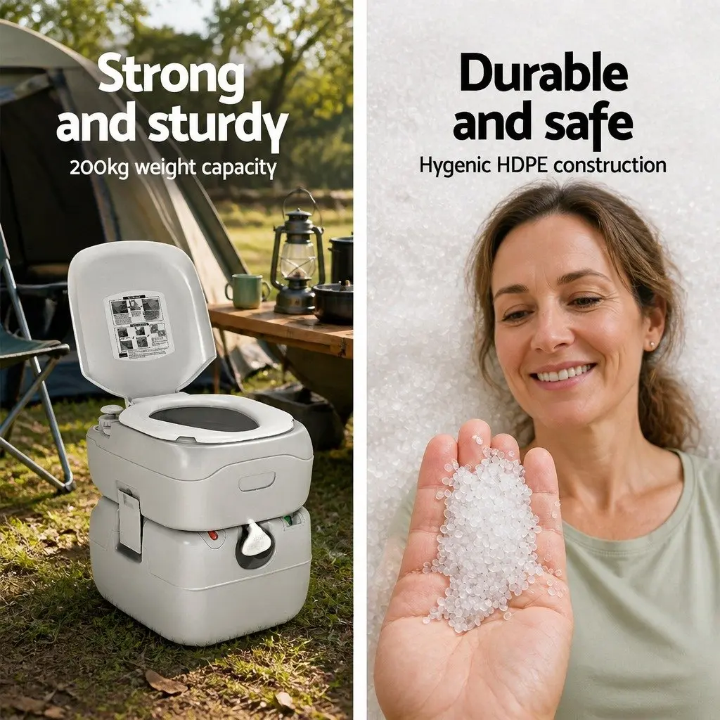 Portable Camping Toilet 22L Grey Outdoor Flush Potty