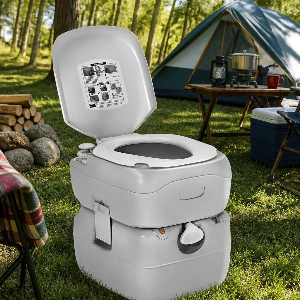 Portable Camping Toilet 22L Grey Outdoor Flush Potty