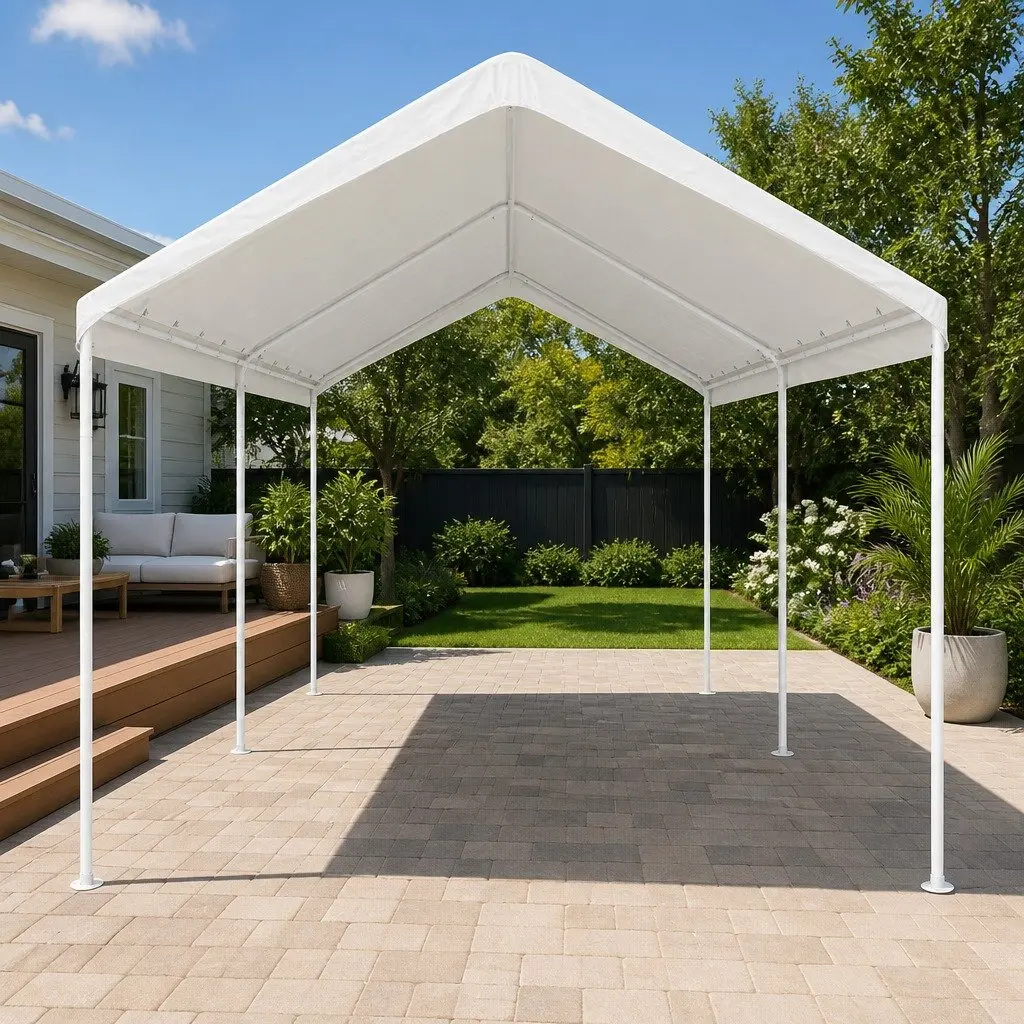 Portable Steel Carport Canopy 3x6m Outdoor Garage Shade Heavy-Duty White Shelter