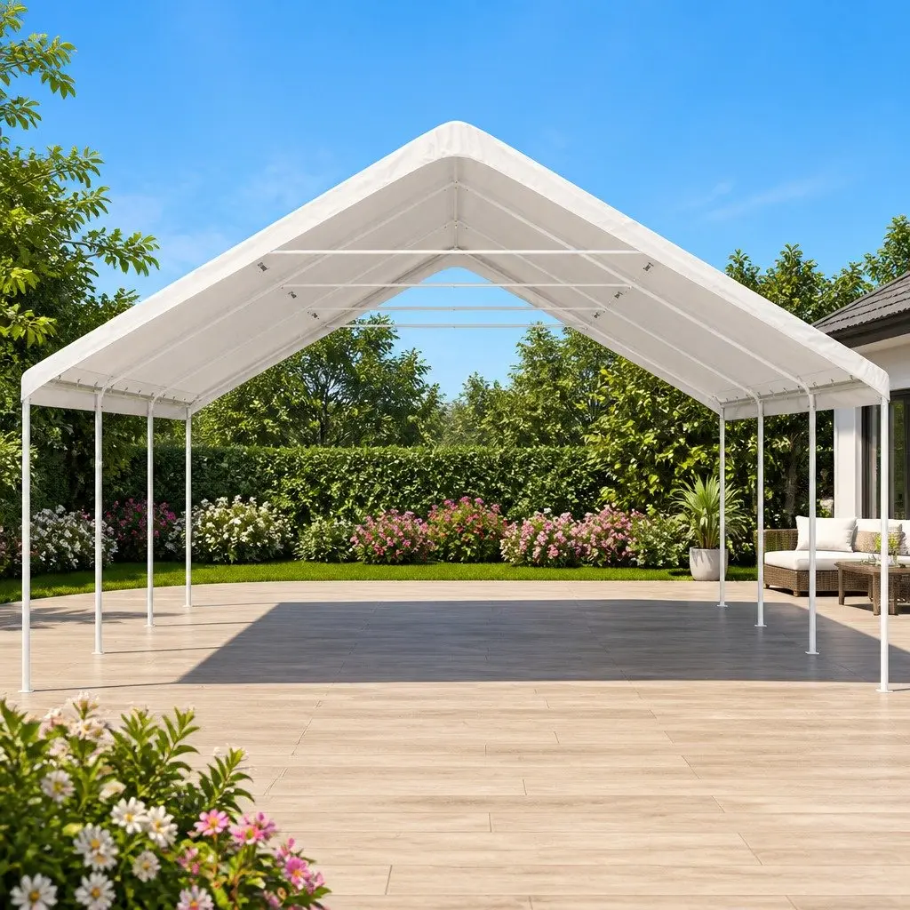 Carport Steel Frame Canopy 6x6m White Outdoor Shelter
