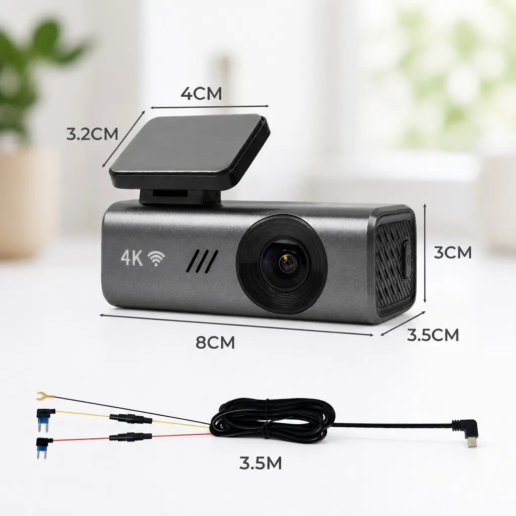 4K Dash Camera WiFi Vehicle Recorder Night Vision 170 Degree Lens Silver Grey