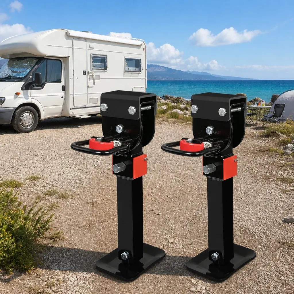 Caravan Stabiliser Legs Adjustable Galvanised Steel 410-545mm Silver or Black 2 Piece