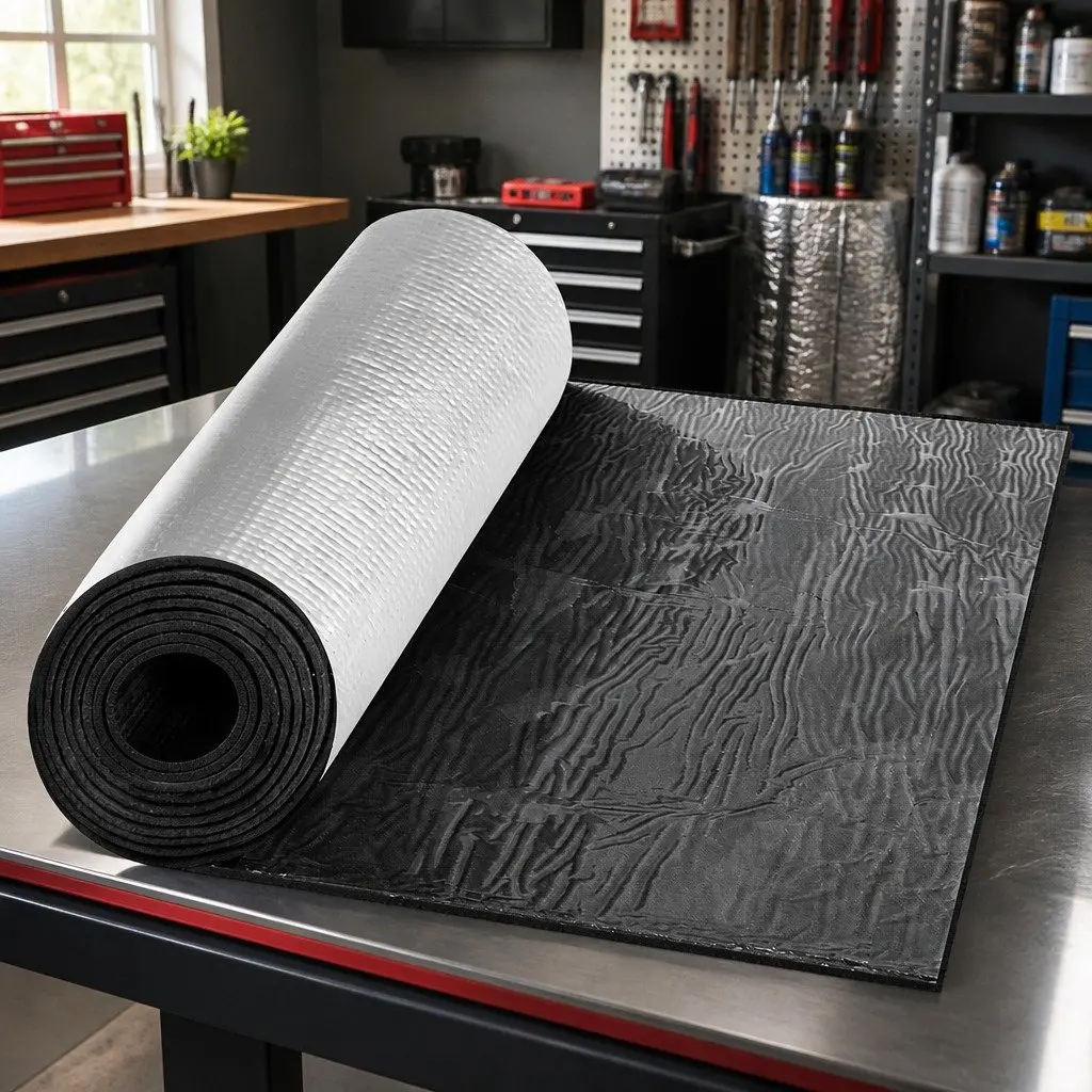 Sound Insulation Foam Roll Aluminium Rubber 4.5m x 1m Silver Black Vehicle Noise Vibration Heat
