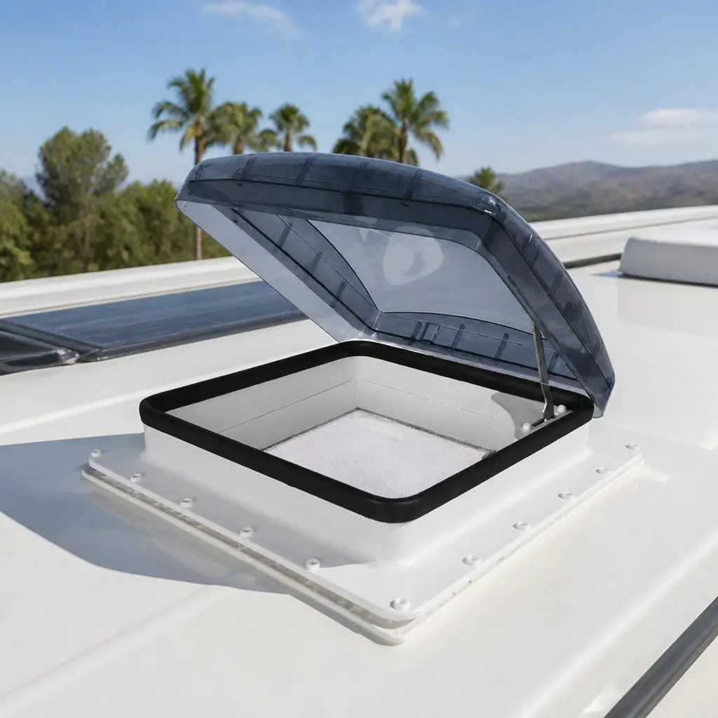 Caravan Roof Vent Skylight Polycarbonate 40cm Wide Angle White and Grey UV Resistant
