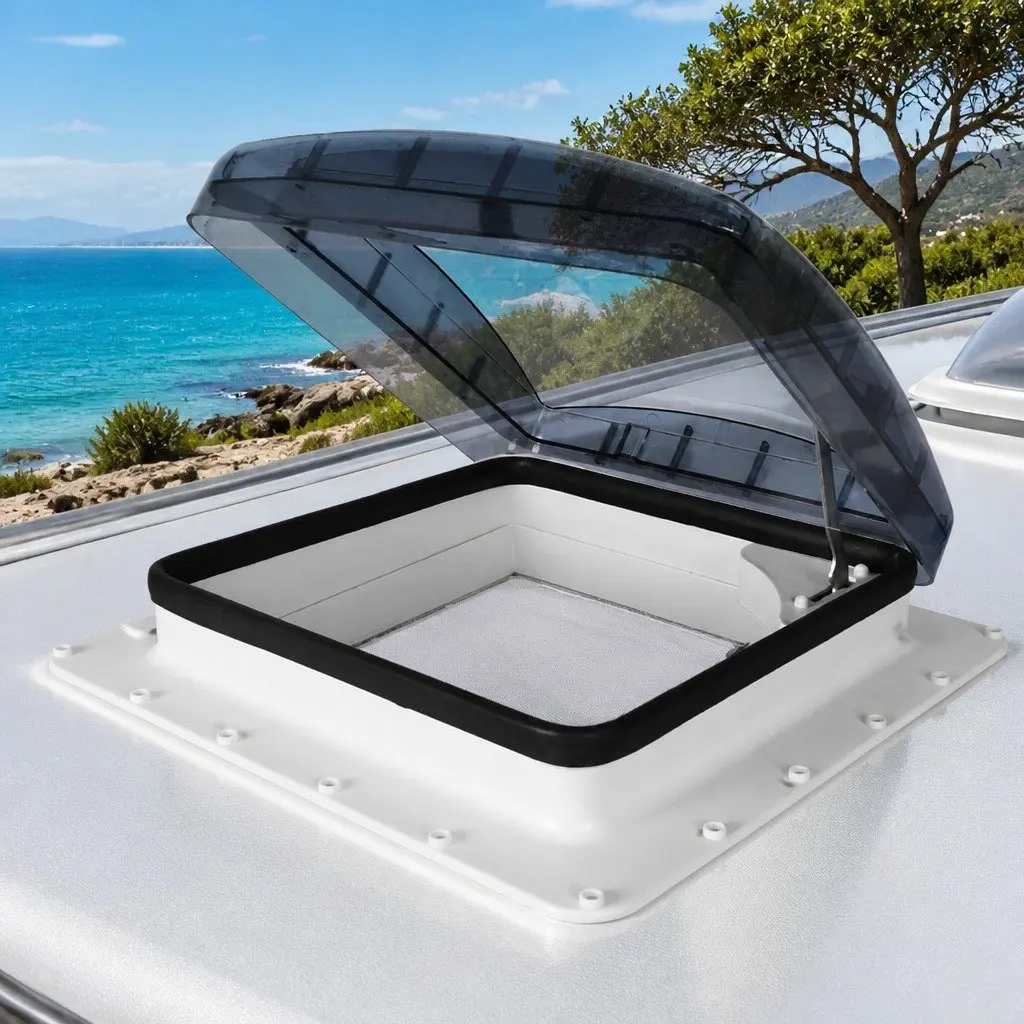 Caravan Roof Vent Skylight Polycarbonate 40cm Wide Angle White and Grey UV Resistant