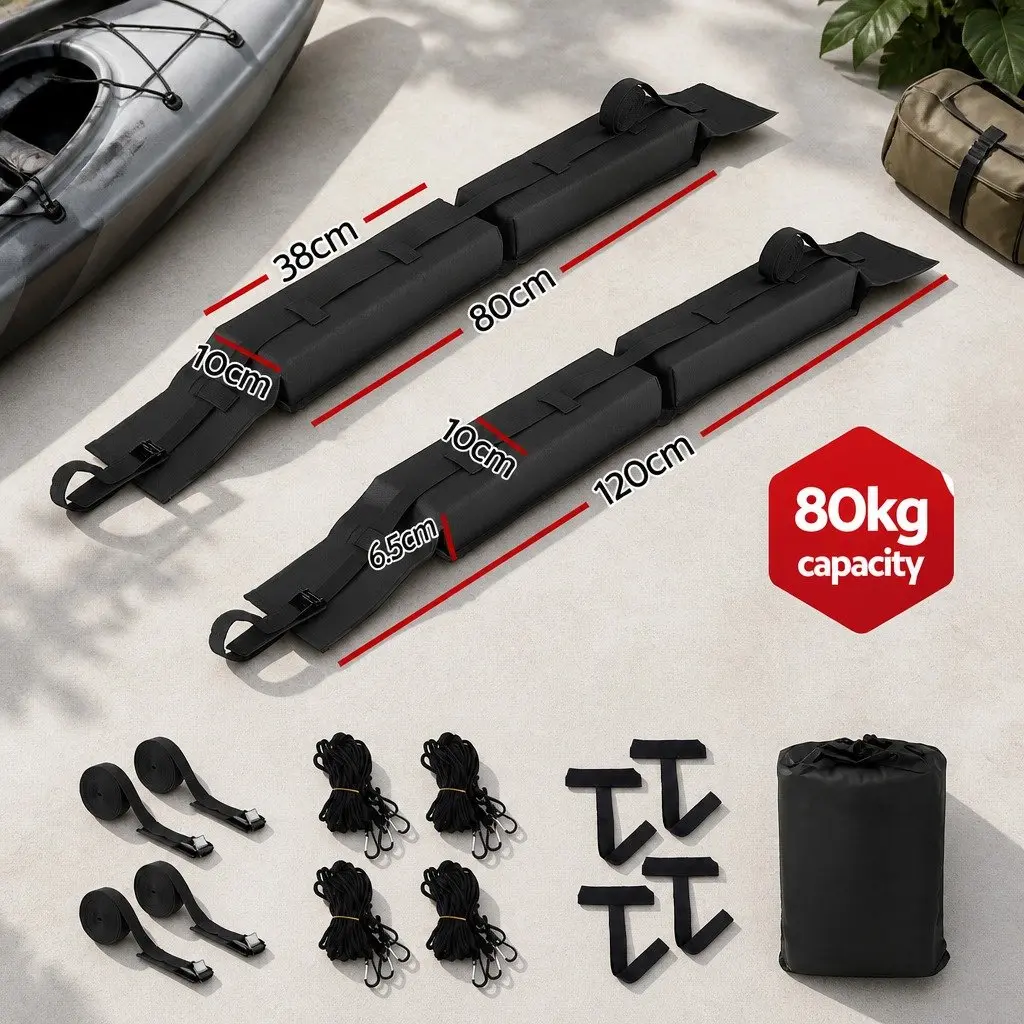 Soft Roof Rack Pads Portable Oxford Fabric 120cm Black for Kayak Surfboard SUP Canoe 2 Piece