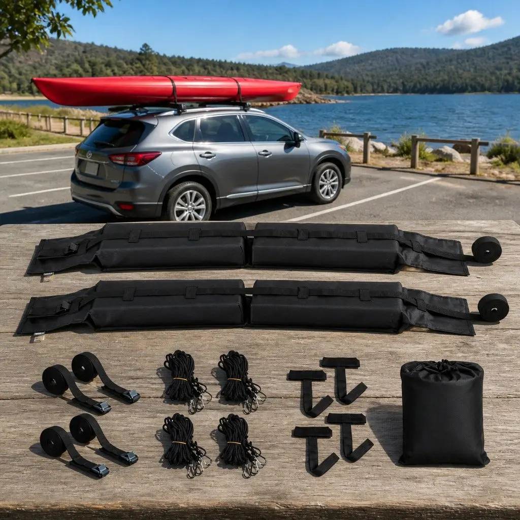 Soft Roof Rack Pads Portable Oxford Fabric 120cm Black for Kayak Surfboard SUP Canoe 2 Piece