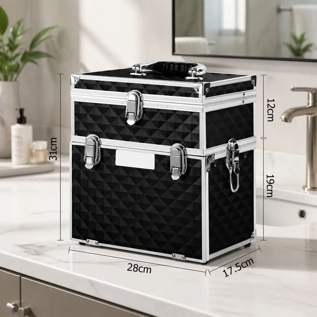Cosmetic Storage Case Aluminium Frame 28 x 17.5 x 31 cm Diamond Black