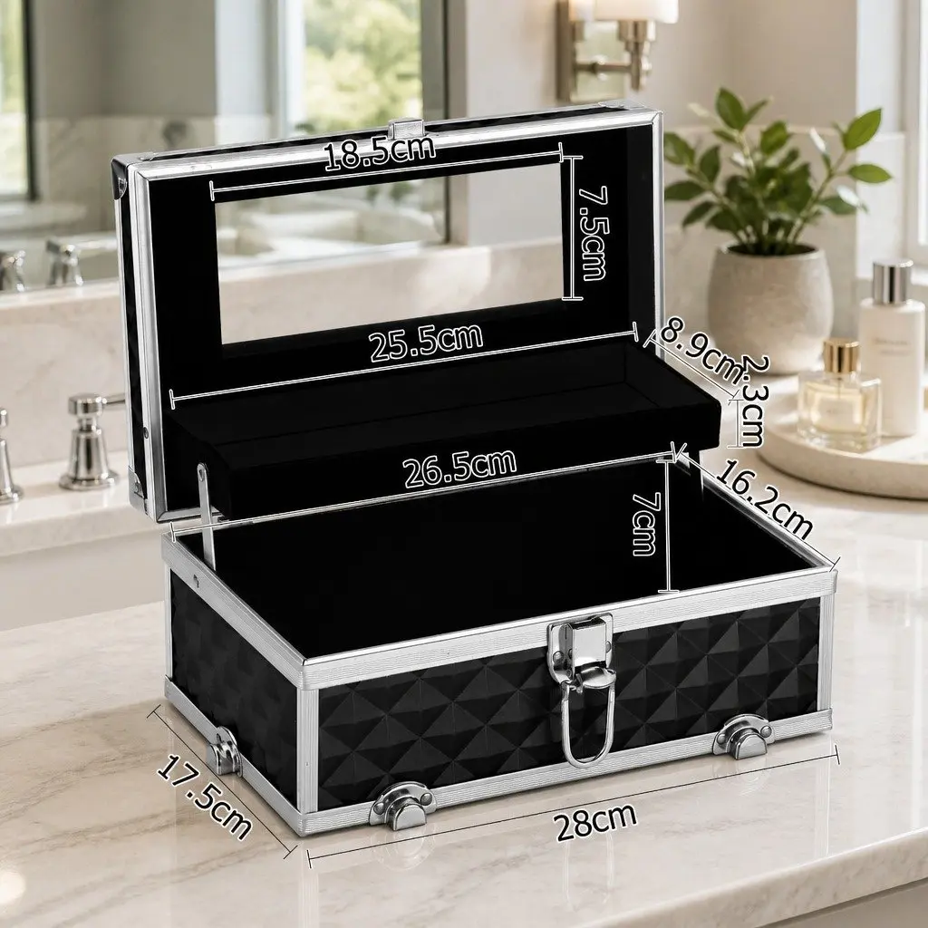 Cosmetic Storage Case Aluminium Frame 28 x 17.5 x 31 cm Diamond Black