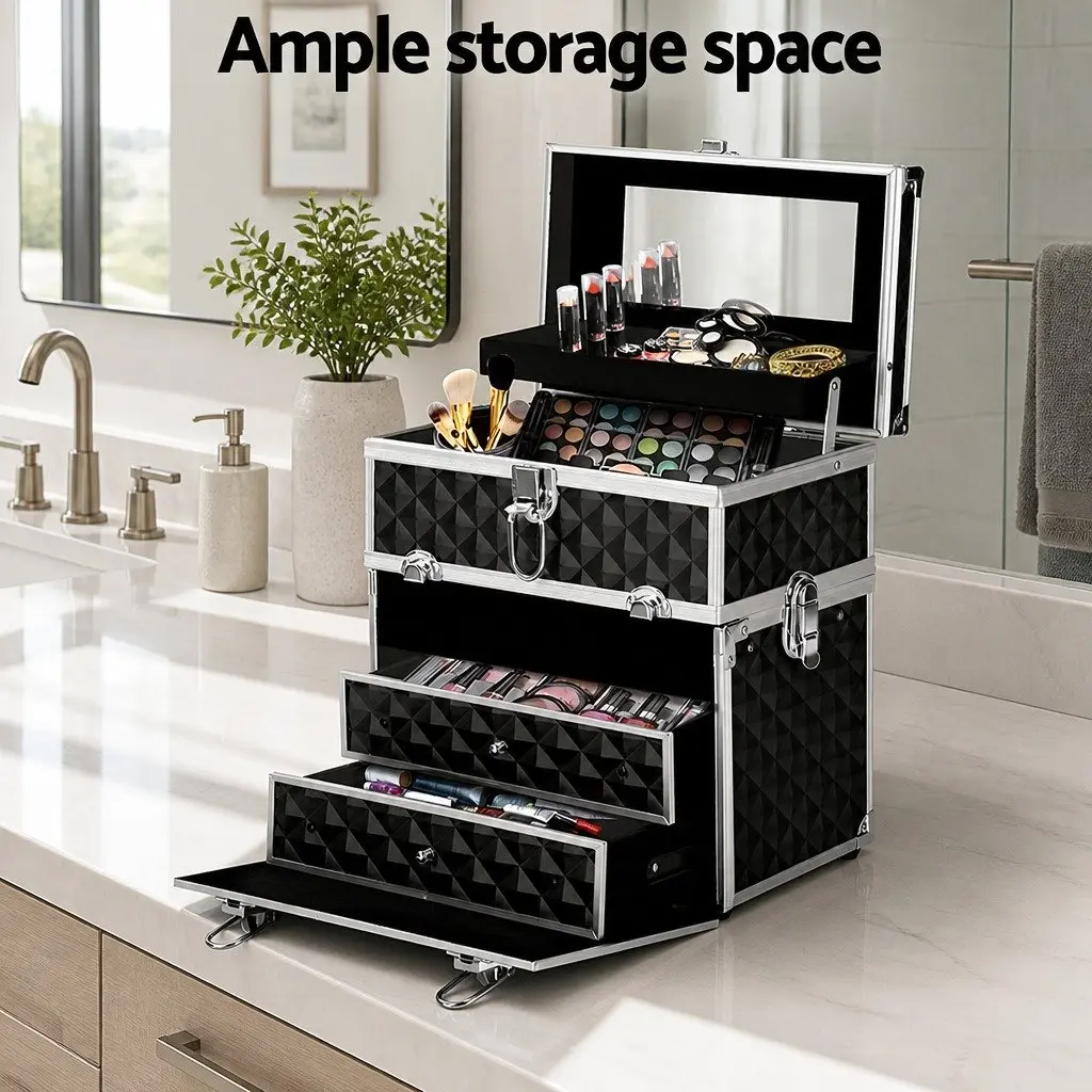Cosmetic Storage Case Aluminium Frame 28 x 17.5 x 31 cm Diamond Black