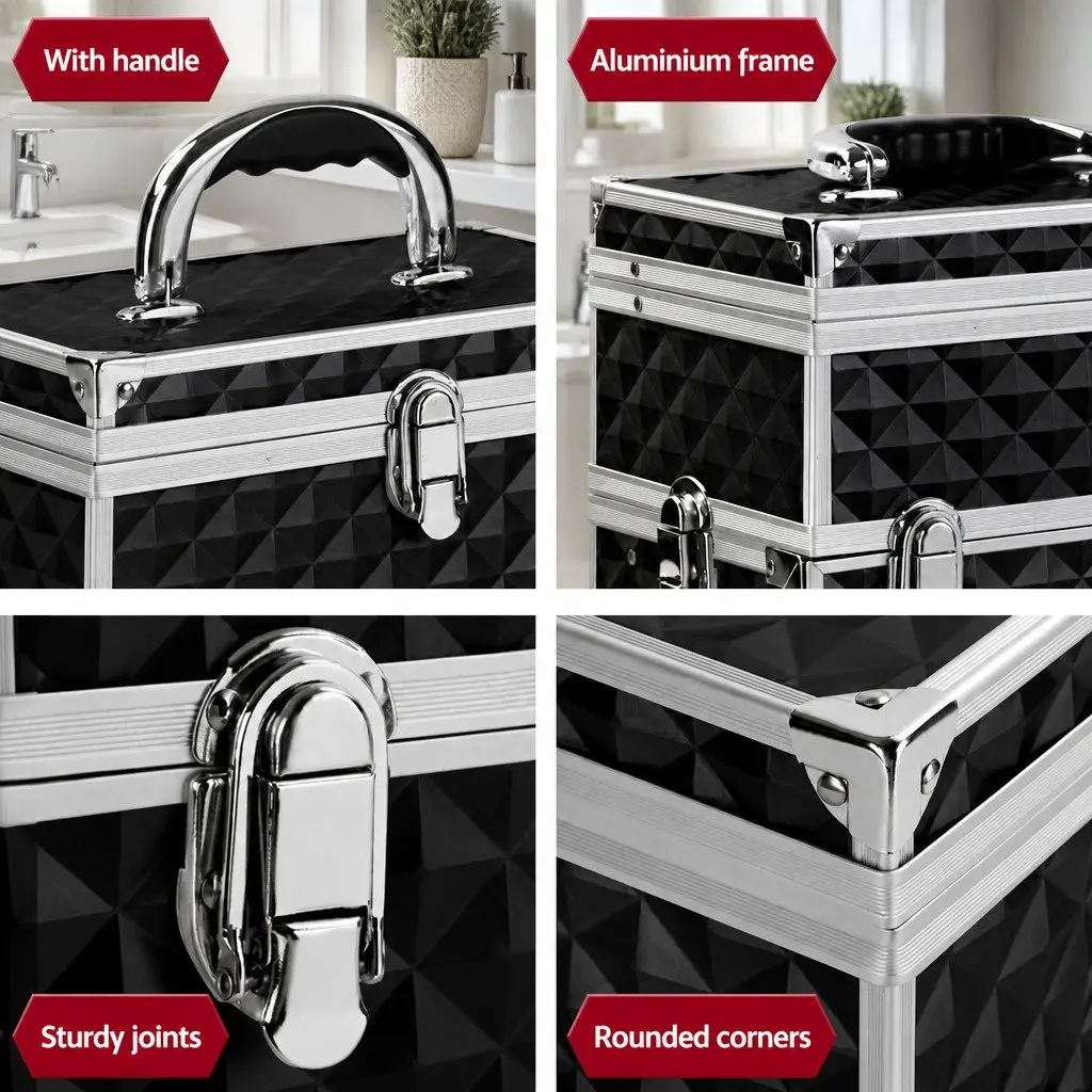 Cosmetic Storage Case Aluminium Frame 28 x 17.5 x 31 cm Diamond Black