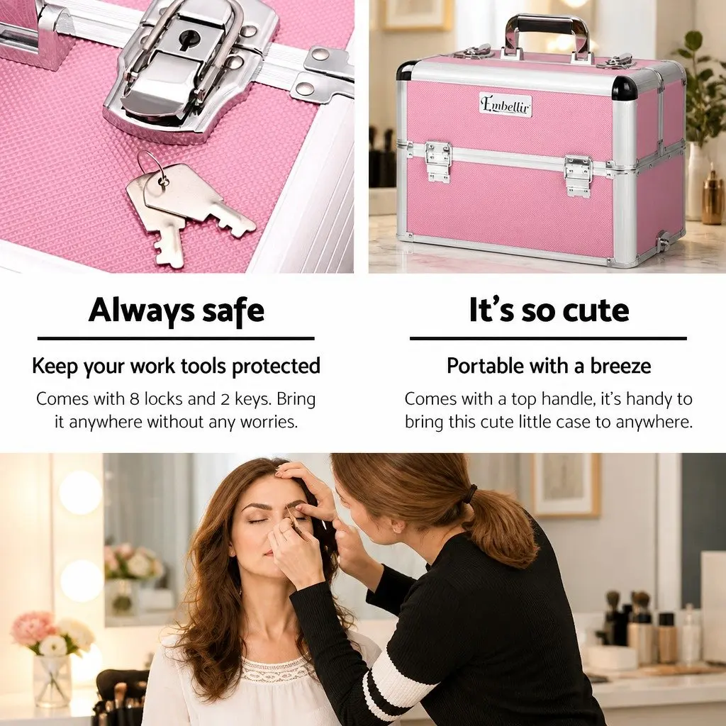 Makeup Trolley Aluminium Frame 4 Layer Portable Cosmetic Organiser Pink