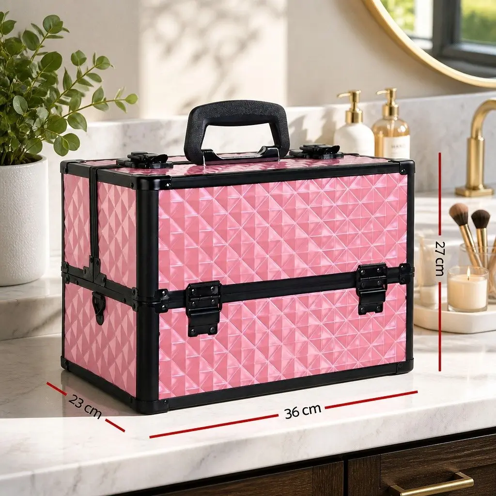 Cosmetic Case Aluminium Diamond Pink Lockable 23 x 36 x 27 cm