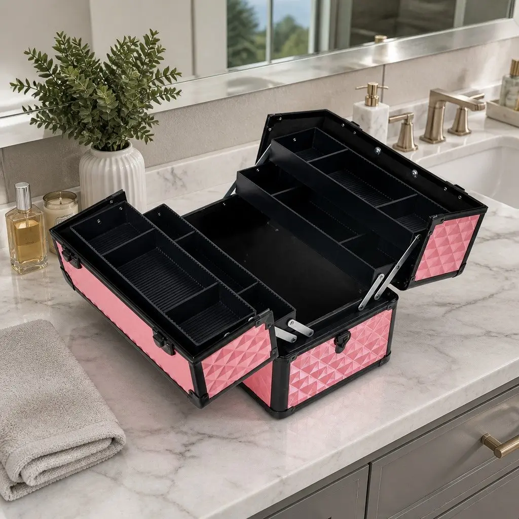Cosmetic Case Aluminium Diamond Pink Lockable 23 x 36 x 27 cm