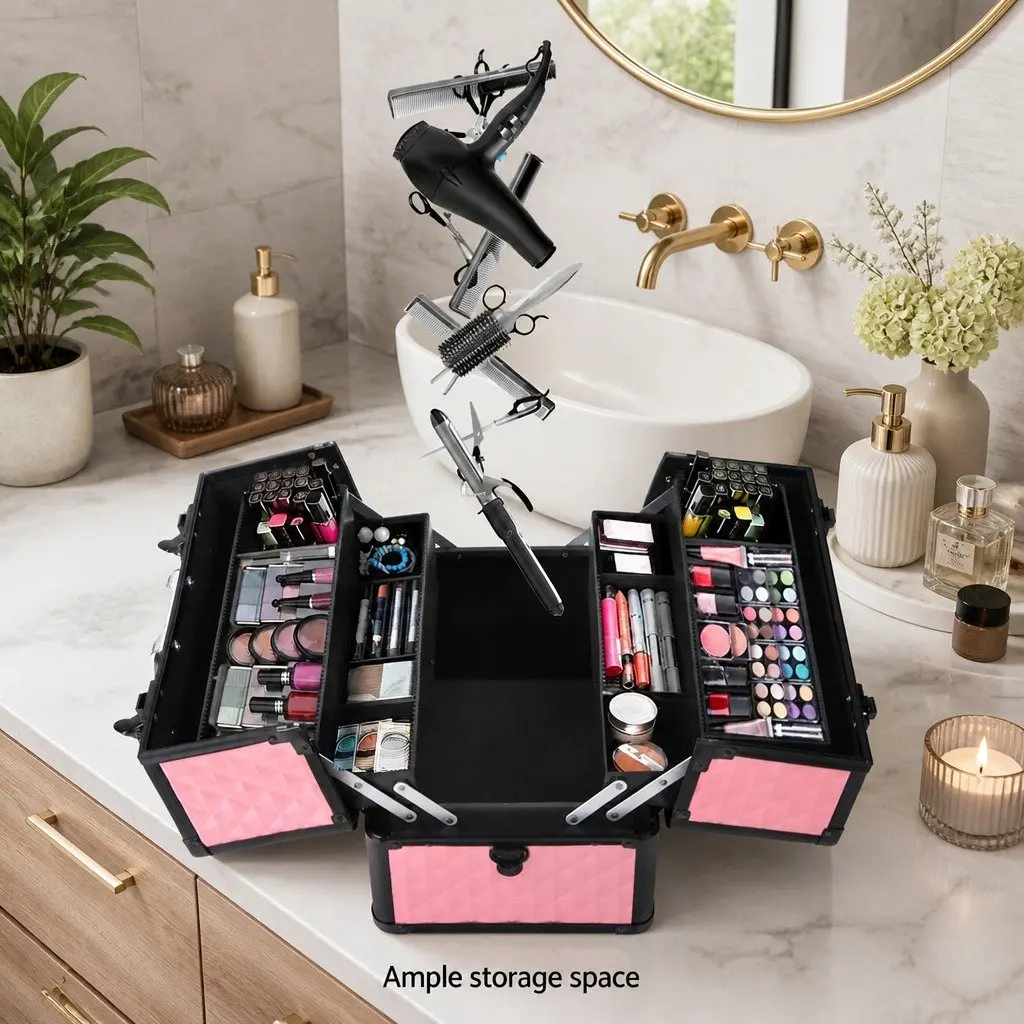Cosmetic Case Aluminium Diamond Pink Lockable 23 x 36 x 27 cm