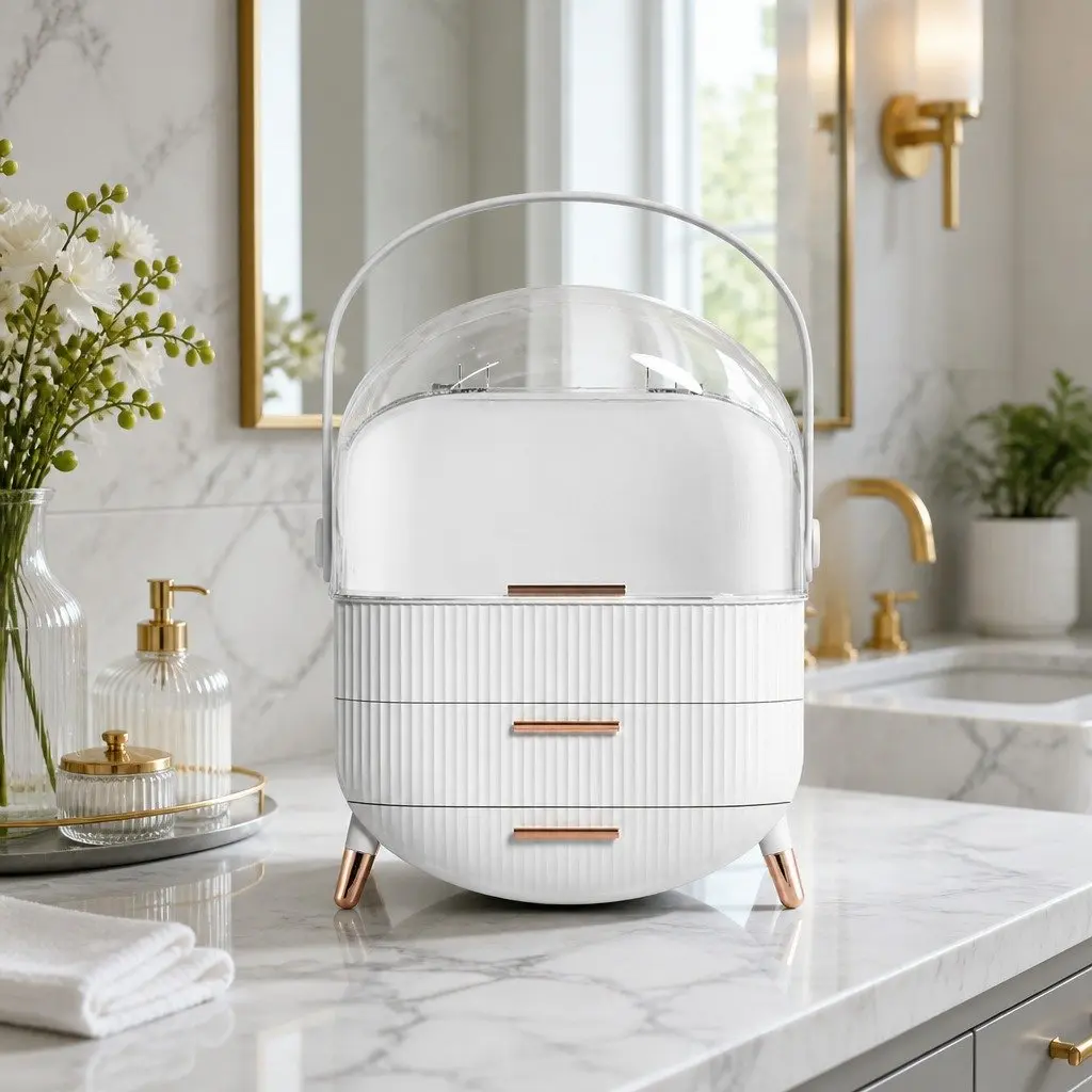 Makeup Organizer Portable Plastic Storage Box with Drawers 25cm x 18cm x 34.5cm White