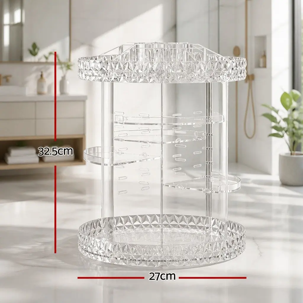 Makeup Organizer Acrylic Rotating Storage Holder 360 Degree Clear 27cm x 27cm x 32.5cm